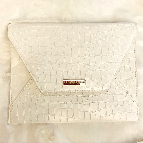 Ralph Lauren Handbags - Ralph Lauren white envelope pouch clutch snake skin pattern